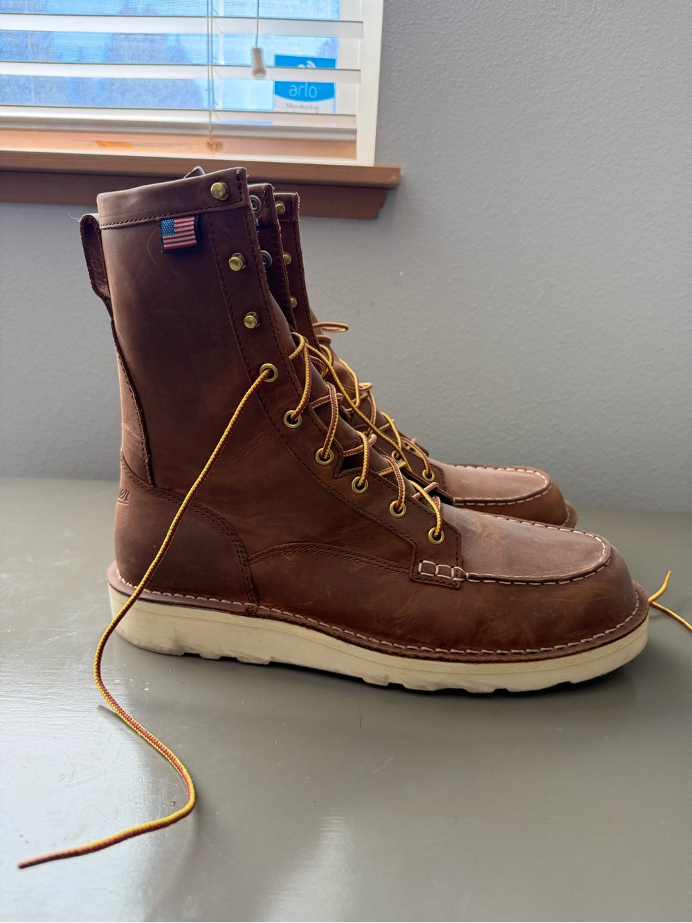 Danner Brown Leather Moc Toe Work Boots with White Sole